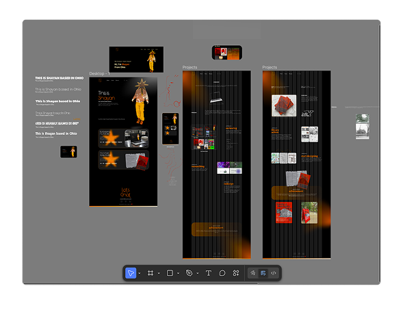 Figma board showing layout explorations and workflow