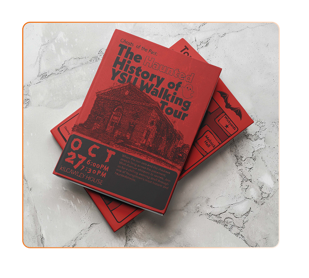 Haunted History booklet cover on marble background