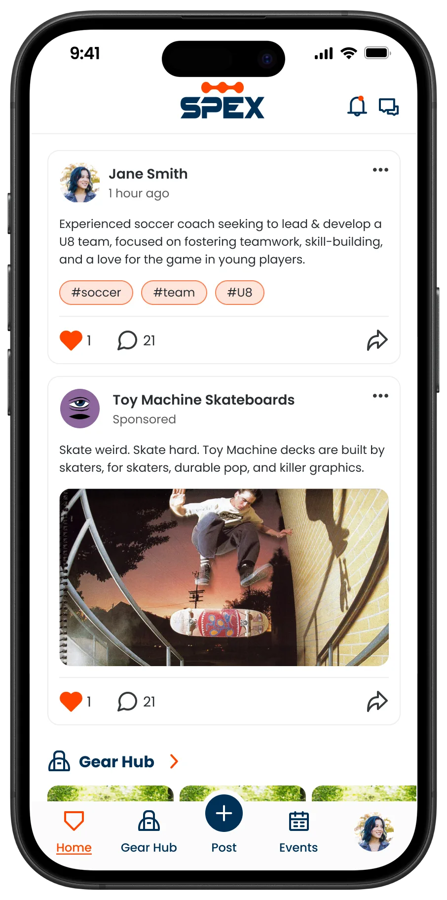 Community Hub feed with a sponsored post, call to action hidden