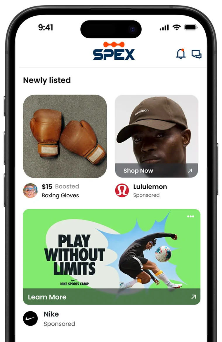 Gear Hub listings with a boosted post and a banner ad