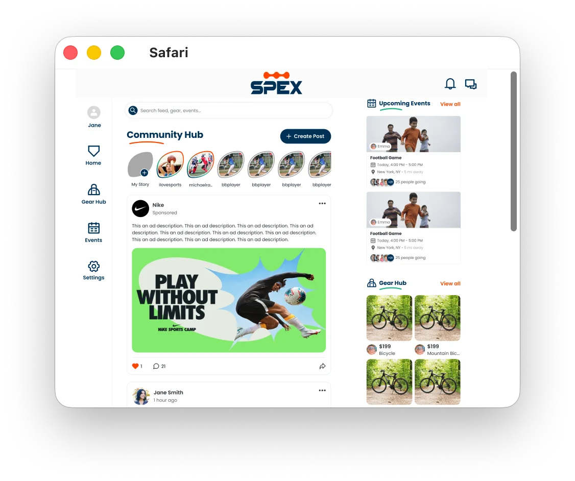 Community Hub on the web with a sponsored post in the feed