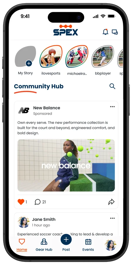 Spex Community Hub feed with a sponsored post