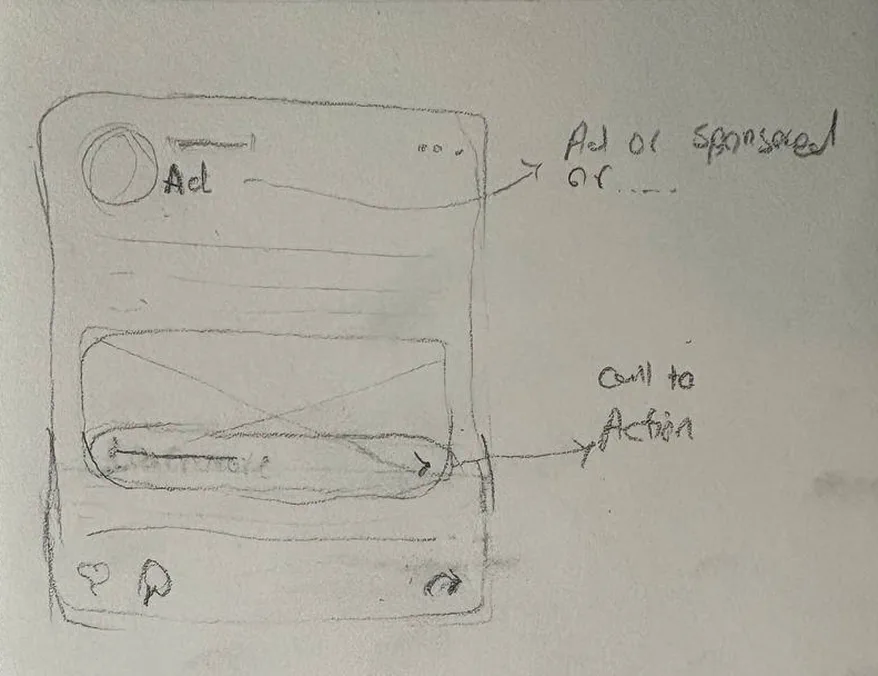 Pencil sketch of an ad card with a call to action